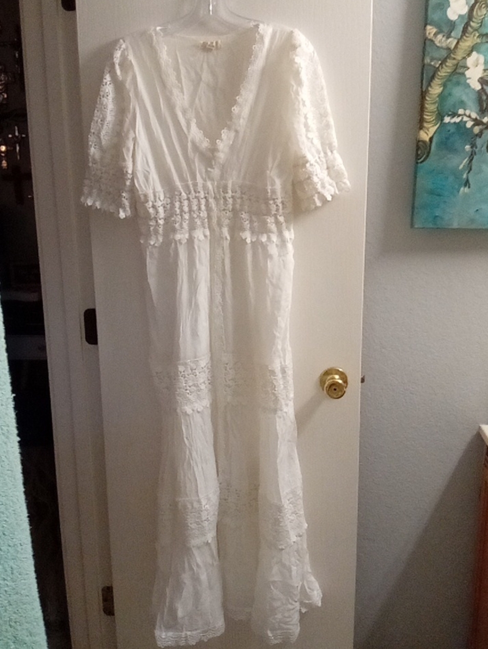 Elan Cream Lace Maxi Dress with V-Neck